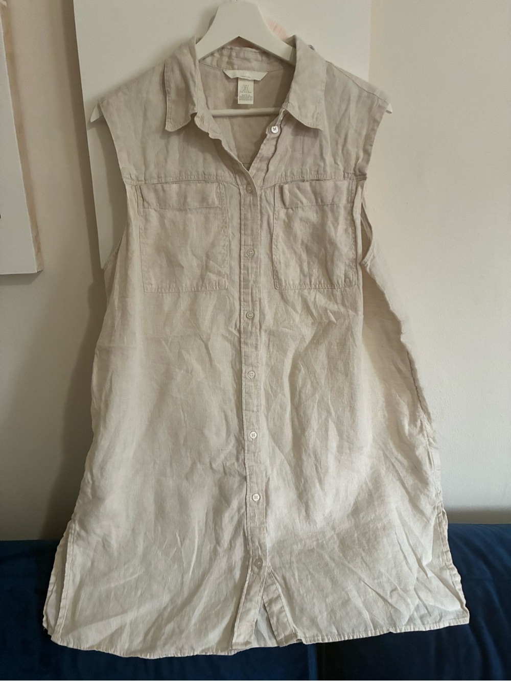 100% Linen Sleeveless Collared Shirt Dress